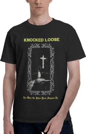 Generic Mens Knocked Music Loose Band T-Shirt Short Sleeve Tee-Shirt Basic Simple Vintage Tops Cotton Crew Neck Shirt Black L