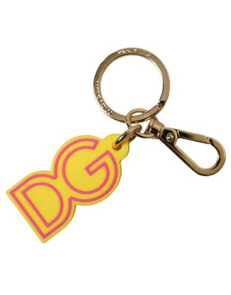 Dolce & Gabbana Womens Yellow Rubber Gold Tone Metal DG Logo Keyring Keychain - One Size