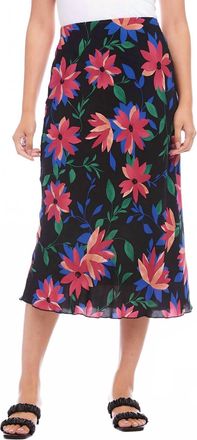 Karen Kane Francesca Floral Print Bias Cut Midi Skirt In Black, Blue, Green, Pinks