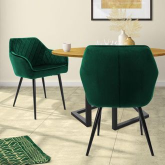 ML Design ML-Design Set 2x Sillas de Comedor Verde Oscuro Estilo Moderno Asiento Tapizado Aspecto de Terciopelo Patas de Metal Negras con Respaldo y