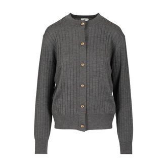 Bottega Veneta Wool Rib Cardigan - female - Bottega Veneta - Cardigans - Gray - M - Knitwear