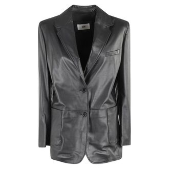 SOLOTRE Jassen, Dames, Zwart, S, Zwarte leren blazer met revers