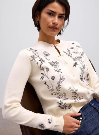 Contemporaine Womens Delicate embroidery 100% cotton Cardigan Sweater