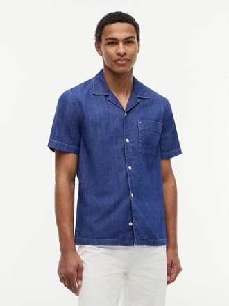 Tommy Hilfiger Mens Regular Fit Garment-Dyed Denim Camp Shirt - Preppy Navy - XXL