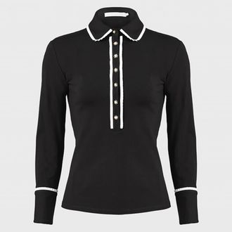 Anne Fontaine Womens Shirt Faustine Black Designer Long Sleeve Shirt In Cotton Poplin With Pointed Collar at Nordstrom, Size 36 Eu