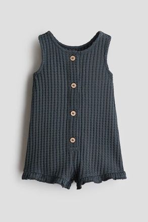 H&M Waffle-knit Romper Suit in Dark Gray at Nordstrom, Size 18M