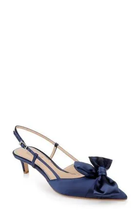 Badgley Mischka Shoshana Pointed Toe Slingback Pump in Navy Satin at Nordstrom Rack, Size 7.5