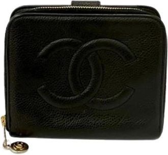Chanel Pre-owned Vintage Portemonnee (bi-fold) - Dames - Vintage Accessoires - Zwart - ONE Size - Leer - Vintage