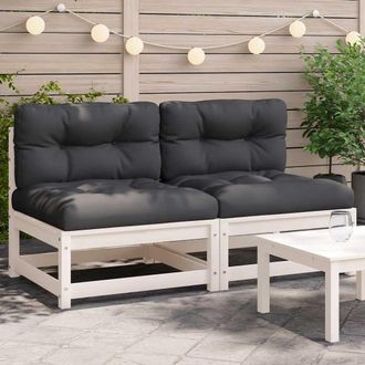 vidaXL Sof&aacute;s Jard&iacute;n Sin Reposabrazos Con Cojines 2 Uds Madera Blanco Vidaxl