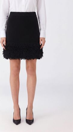 Loewe Wool-Blend Knit Pencil Miniskirt with Fringes