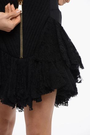 Balmain Lace Ruffle Miniskirt With Back Zip Balmain