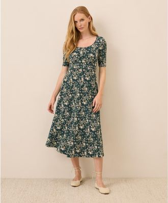 Pact Fit & Flare Signature Scoop Dress in Fjord Floral at Nordstrom, Size X-Small