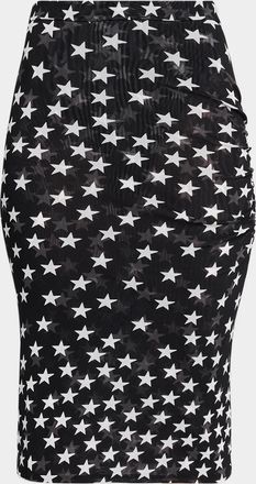 Stella McCartney Star-Print Mesh Ruched Pencil Skirt
