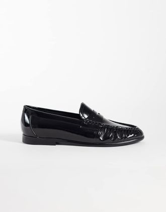 Asos Mocassini penny neri slim con arricciature-Nero