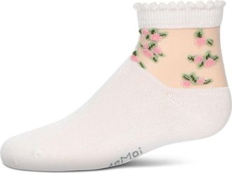 MeMoi Peek-A-Boo Sheer Floral Crew Socks in Light Pink at Nordstrom, Size 6-12M