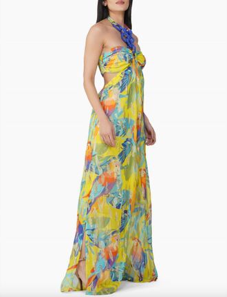 America & Beyond Peru Tropic Lurex Printed Halter Dress In Multi
