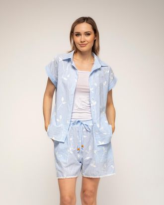 Tantra Gestreepte blouse met borduursels en korte mouwen met omslag