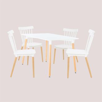 Sklum Sklum - Set Mesa De Comedor Rectangular En Madera De Haya Y Mdf (120x80 Cm) Y 4 Sillas Royal