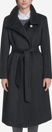 Cole Haan Womens Slick Wool Belted Coat - Black Size 14