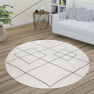 Paco Home Alfombra Sal&oacute;n Motivo Escandinavo Rombos Moderno Blanco Varios Dise&ntilde;os Y Tama&ntilde;os Blanco, &Oslash; 120 Cm Redon - Paco Home