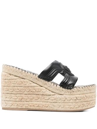 Versace Medusa wedge sandals - women - Calf Leather/Jute/Rubber - 37 - Black
