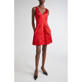 Jason Wu V-Neck Crushed Satin Minidress in Red at Nordstrom, Size 12