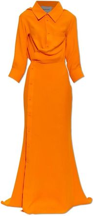 Balenciaga Kleedjes, Dames, Oranje, S, Zijden jurk met lange mouwen