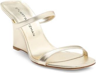 Stuart Weitzman Vinnie Wedge Slide 85 Sandal in Light Gold Liquid Metallic at Nordstrom, Size 10.5