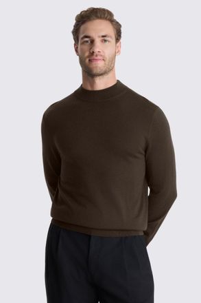 Moss Brown Merino Mock-Neck Jumper