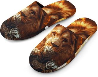 Generic Lion And Knights Cotton Slippers for Men Memory Foam House Slippers Soft Anti-skid Sole Indoor Outdoor Shoes