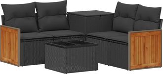vidaXL Juego De Sof&aacute; 6 Uds. Negro Rat&aacute;n Sint&eacute;tico Y Acero Vidaxl