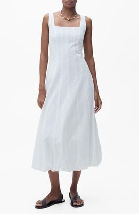 Mango Embroidered Bubble Hem Sleeveless Midi Dress in White at Nordstrom Rack, Size 8