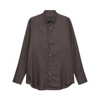 Brioni Overhemden, Heren, Bruin, M, Katoen, Gestreepte Overhemd