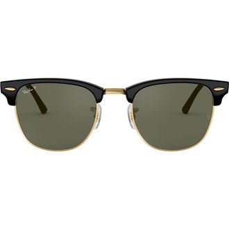Ray-Ban 49mm Polarized Browline Sunglasses in Black/Crystal Green at Nordstrom