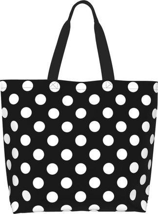 Generic Big Polka Dot Retro Carry Bag Foldable Grocery Bag Durable Handbags For Work College Travel
