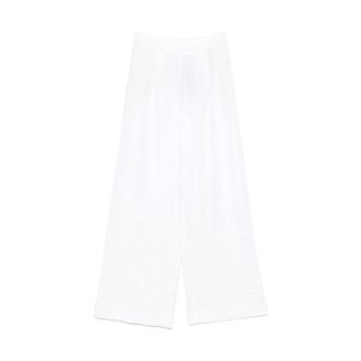 Ermanno Scervino White Pleated Trousers with Elastic Waistband - female - Ermanno Scervino - Wide Trousers - White - XS - Trousers