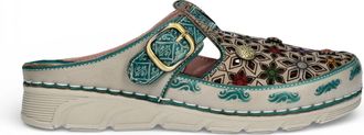 Laura Vita Dorry 01 Floral Leather Wedge Slipper Sandals