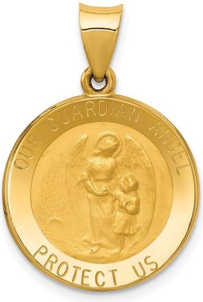 Diamond2Deal 14k Yellow Gold Guardian Angel Medal Hollow Pendant