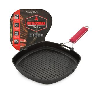 KASANOVA Bistecchiera 28x28 cm manico pieghevole rosso