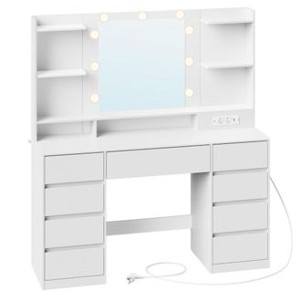 Vasagle Tocador con espejo led 9 cajones iluminaci&oacute;n 3 colores blanco