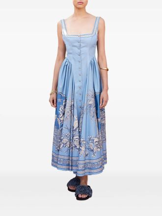 Alemais Villa Romantica buttoned-floral midi dress - women - Cotton - 14 - Blue