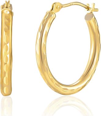 MAX + STONE 14k Solid Yellow Gold Diamond Cut Oval Hoop Earrings with Click Top 20MM