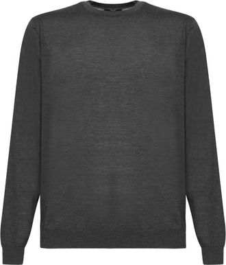 Dell'Oglio Trui met lange mouwen. Fijngebreid - Heren - Ronde hals truien - Grijs - 3XL - Truien & Vesten