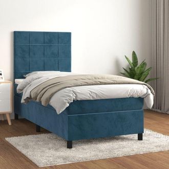 vidaXL Cama Box Spring Con Colch&oacute;n Terciopelo Azul Oscuro 80x200 Cm Vidaxl