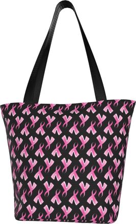 AOOEDM Breast Cancer Pink Ribbon Reusable Tote Bag Women Casual Handbag Shoulder Bags for Shopping Groceries Travel Outdoors
