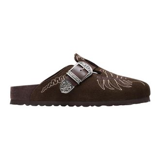 Birkenstock Boston Borduurwerk Regular Fit - Dames - Klompen - Bruin - 36 EU - Leer - Schoenen