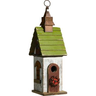 Glitzhome 15.75H Distressed Solid Wood Decorative Outdoor Garden Birdhouse in Green at Nordstrom, Size Medium