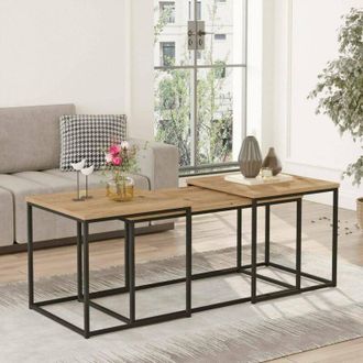 Dmora Dmora - Mesa De Caf&eacute; Meissa, Mesa De Centro Baja, Revistero Para Sof&aacute;, Estante De La Sala De Estar, 190x50h48 Cm, Roble, Con Embalaje Reforzado