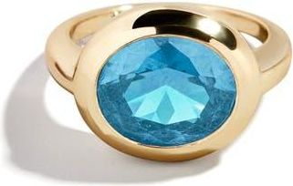 BaubleBar Birthstone Oval Cubic Zirconia Ring in Aquamarine at Nordstrom, Size 8