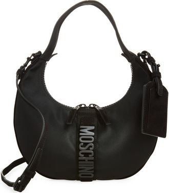 Moschino Carry Me Mixed Media Crossbody Bag in Black/Black Galvanic at Nordstrom
